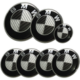Afauto 7pcs BMW Black-Silver Carbon Fiber Style Emblem Logo Badge